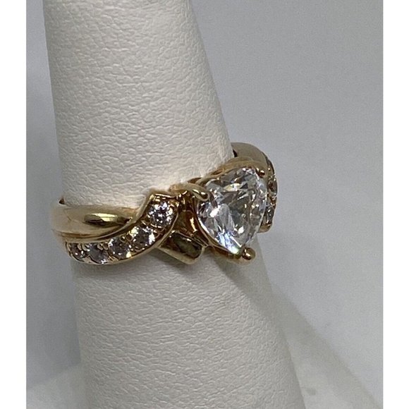 925 STERLING SILVER VERMEIL HEART CZ RING   SIZE- 4.75 - Picture 3 of 8